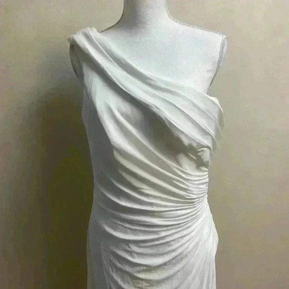 Mac Duggal One-Shoulder Ruched Jersey Gown white maxi Sz 10. NWT - Picture 6 of 10
